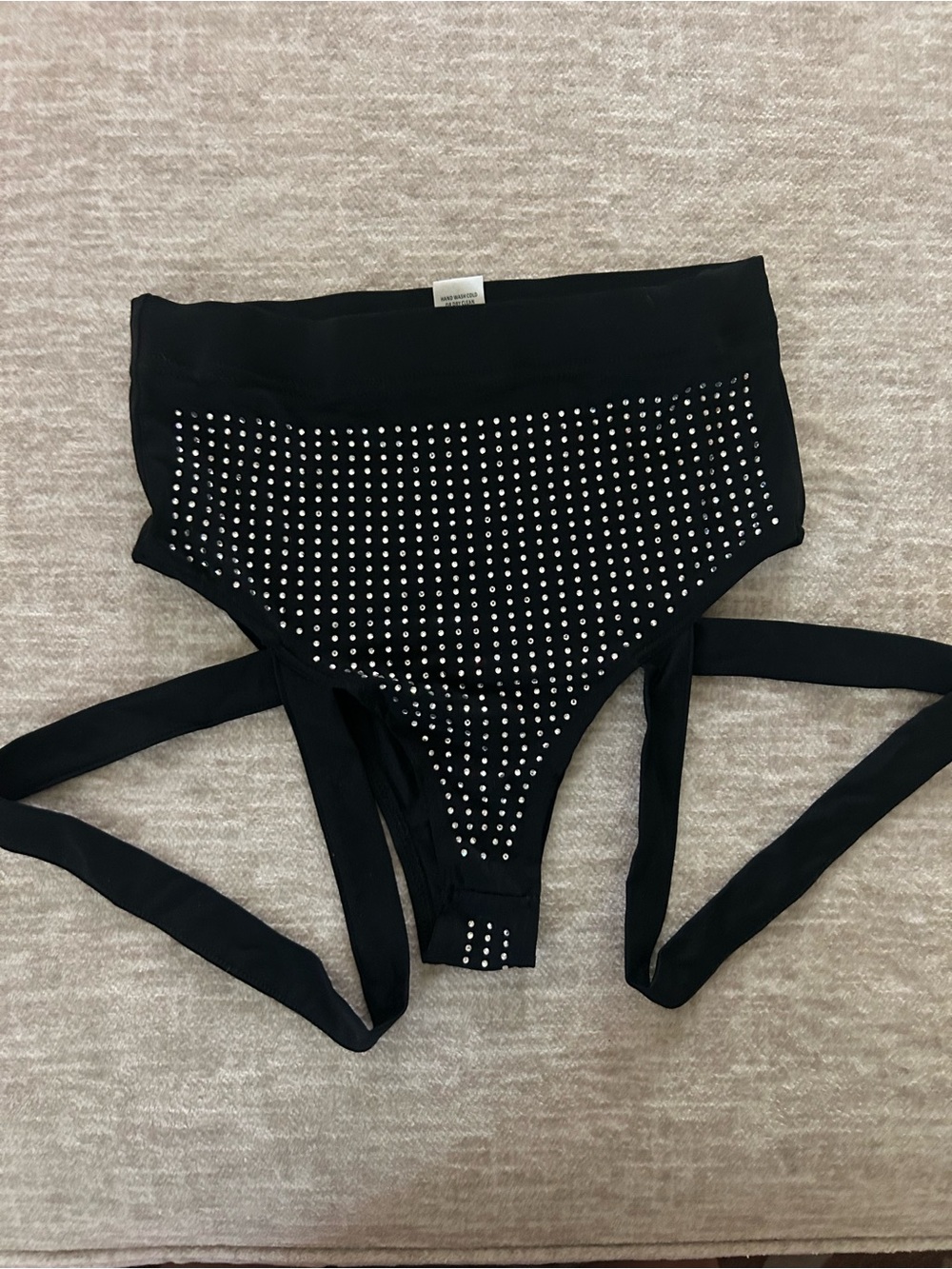 iHeartRaves Black High-Waist Rhinestone Strap Swim Shorts